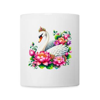 Schwan verziert mit Lotusblüten - Tasse - Weiß - Vorne