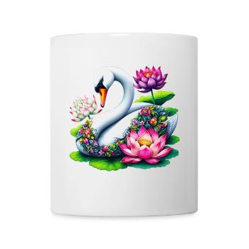 Swan decorated with lotus flowers flower - Mug - white - Front
