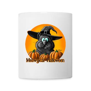 Chat d'Halloween avec chapeau de sorcière - Mug blanc - blanc - Devant