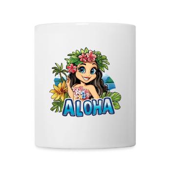 Hawaii Aloha Frau Blumen Palmen Strand Meer Insel - Tasse - Weiß - Vorne