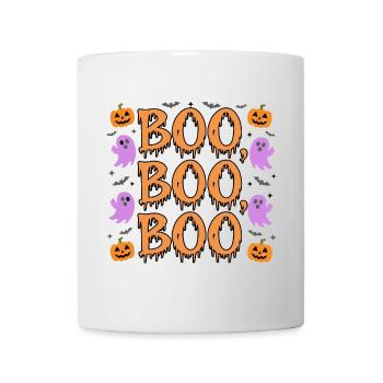 Lustige Halloween-'BOO'-Geister und Kürbisse - Tasse - Weiß - Vorne