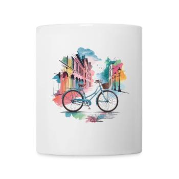 Pastel Cityscape Bicycle Design - Mug - white - Front