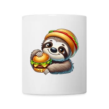paresseux avec burger mignon dessin animé de restauration rapide - Mug blanc - blanc - Devant