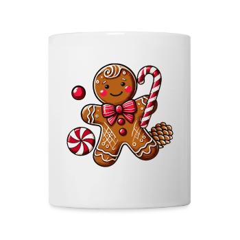 Cheerful gingerbread man with candy cane - Mug - white - Front