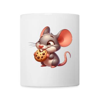 Cute cartoon mouse nibbling crispy cookie - Mug - white - Front
