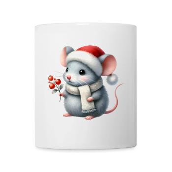 Cute Mouse with Santa Hat and Berry Branch - Mug - white - Front