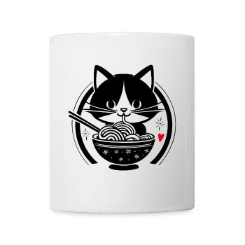Kawaii Cat Eats Ramen - Design japonais mignon - Mug blanc - blanc - Devant