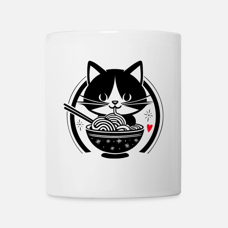 Kawaii Cat Eats Ramen - Design japonais mignon - Mug blanc - blanc