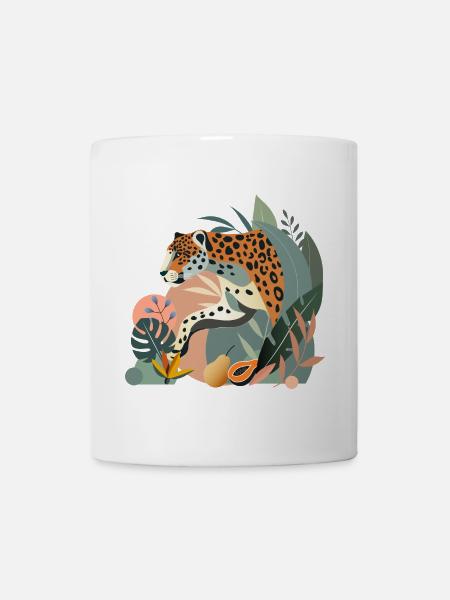 Jaguar im Dschungel-Elegante Wildtier-Illustration - Tasse - Weiß