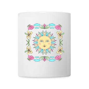 Sonnengesicht im Blumenkreis - Tasse - Weiß - Vorne