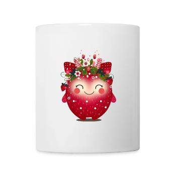 Fröhliches Fantasie Monster als Erdbeere - Tasse - Weiß - Vorne