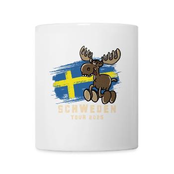 Schweden Tour 2025 – Flagge & lustiger Elch - Tasse - Weiß - Vorne