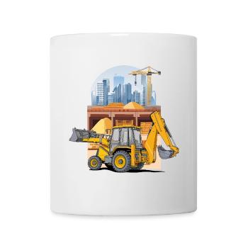 Backhoe Loader, Tractor Loader on Construction Site - Mug - white - Front