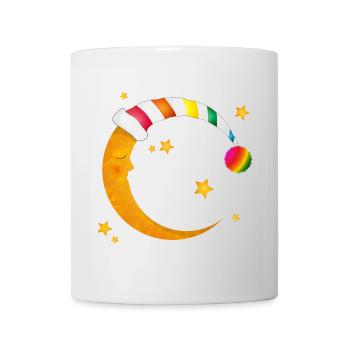 Lune endormie avec un bonnet endormi coloré et des étoiles - Mug blanc - blanc - Devant