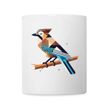 Eichelhäher auf Ast – stylisiertes Frühlingsmotiv - Tasse - Weiß - Vorne