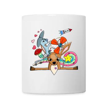 Cute Deer, Bunny Collage with Rainbow - Mug - white - Front