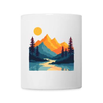 Vintage Montagne Coucher de soleil Paysage Art - Mug blanc - blanc - Devant