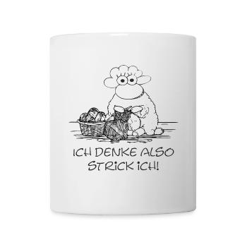 Ich denke, also strick ich – witziges Schaf-Motiv - Tasse - Weiß - Vorne