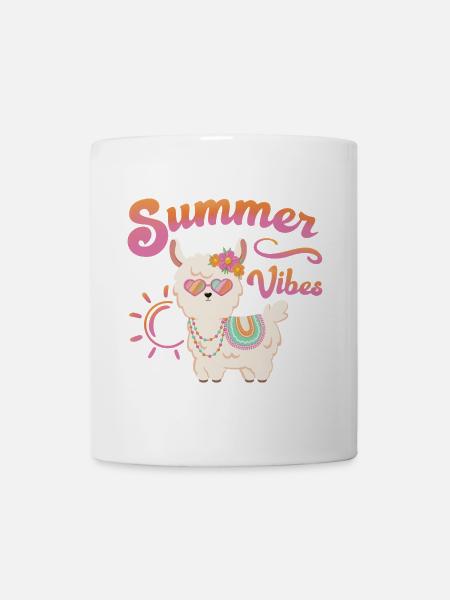 Lama Sommer Alpaka - Summer vibes - Sommerstimmung - Tasse - Weiß