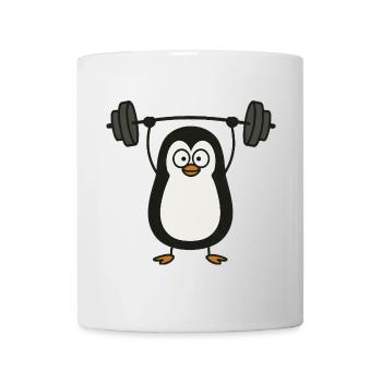 Funny penguin with dumbbell fitness fun - Mug - white - Front