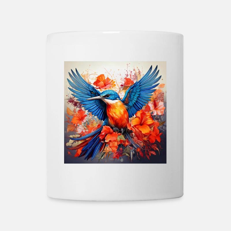 Eisvogel,Kolibri, Hibiskus,Blumen,bunt,malerei - Tasse - Weiß