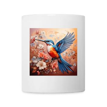 Martin-pêcheur, colibri, hibiscus, fleurs, pastel, peinture - Mug blanc - blanc - Devant