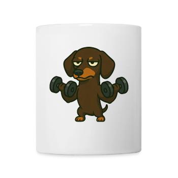 Teckel avec haltère entraînement physique entraînement des biceps - Mug blanc - blanc - Devant