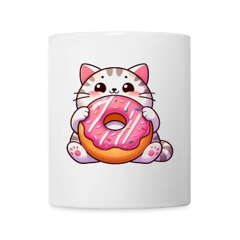 Süße Katze mit Donut Nachtisch Naschkatze - Tasse - Weiß - Vorne