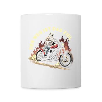 Totenkopf auf Motorrad mit Flammen - Tasse - Weiß - Vorne