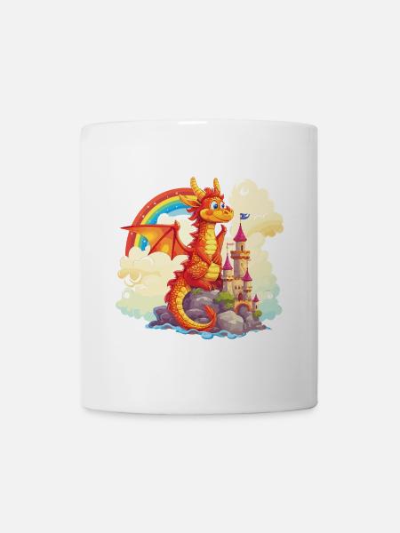 Drache Schloss Regenbogen Süß Niedlich Kindlich - Tasse - Weiß