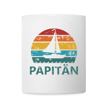 Papitän – Segelboot Retro Shirt für Väter, Geburt - Tasse - Weiß - Vorne