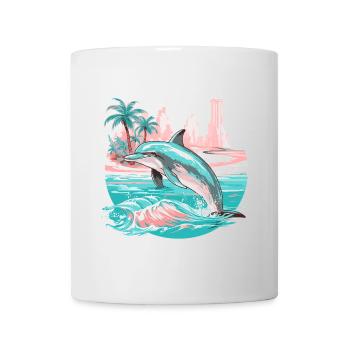 Delfin Sommer Sonne Strand Meer Palmen Urlaub - Tasse - Weiß - Vorne