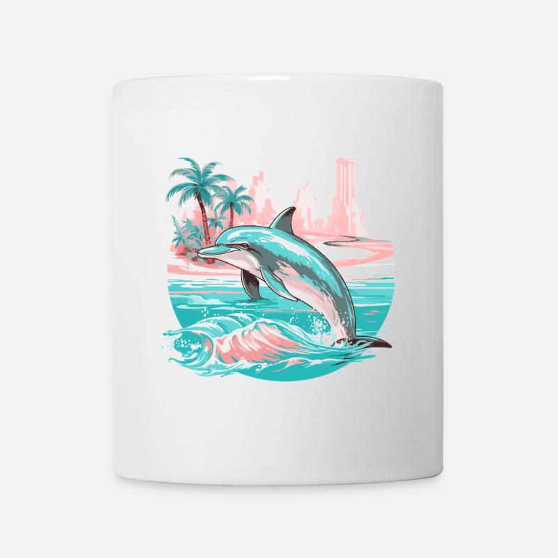 dauphin été soleil plage mer palmiers vacances - Mug blanc - blanc
