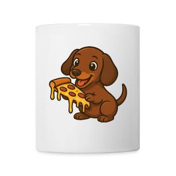 Süßer Dackel Cartoon Pizza Pizzaliebhaber Hund - Tasse - Weiß - Vorne