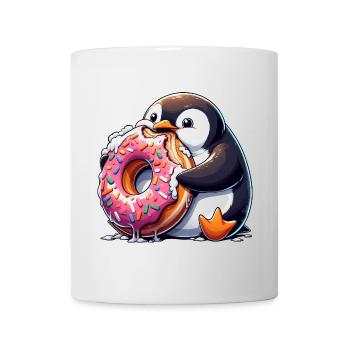Süßer Pinguin Donut liebhaber Cartoon essen - Tasse - Weiß - Vorne