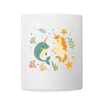 Mignonne licorne de mer et un narval joyeux - Mug blanc - blanc - Devant