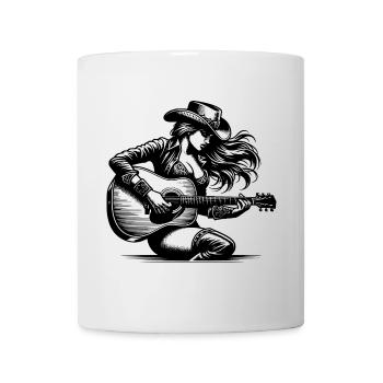 Woman with Guitar – Retro Line Art Clipart - Mug - white - Front
