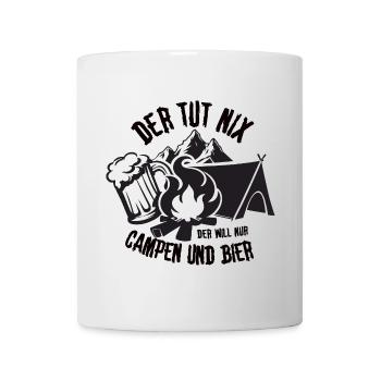 Abenteuer Camping mit Bier und Lagerfeuer - Tasse - Weiß - Vorne