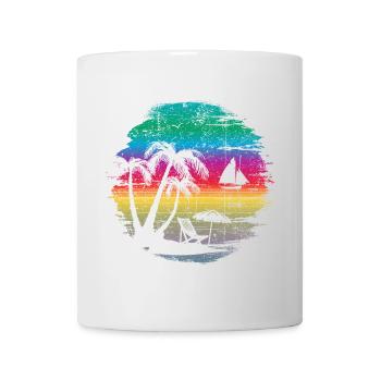 Conception de silhouette de coucher de soleil tropical - Mug blanc - blanc - Devant