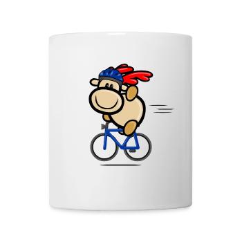 Rentier Elmondo winkend auf dem Fahrrad mit Helm - Tasse - Weiß - Vorne