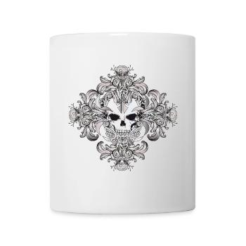 Verziertes Totenkopf-Ornament mit Gothic-Flair - Tasse - Weiß - Vorne