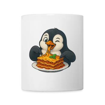 Süßer Pinguin mit Lasagne Cartoon Comic Freude - Tasse - Weiß - Vorne