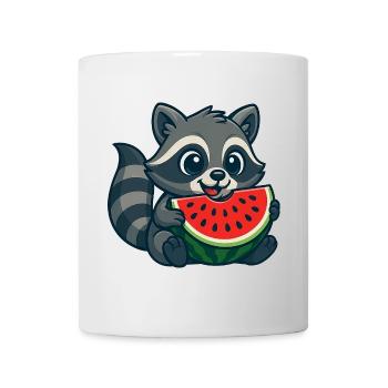 Cute raccoon with watermelon summer cartoon - Mug - white - Front