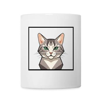 Geometric Cat Head with Green Eyes - Mug - white - Front