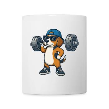Cool Beagle Dumbbell Weightlifting Workout Fitness - Mug - white - Front