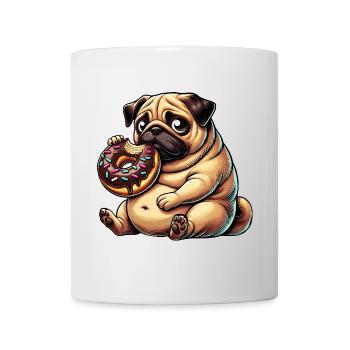 Süßer Mops Hund Cartoon Zucker Donut Nachtisch - Tasse - Weiß - Vorne