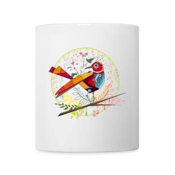 bunter Roboter Vogel im floralen Rahmen - Tasse - Weiß - Vorne