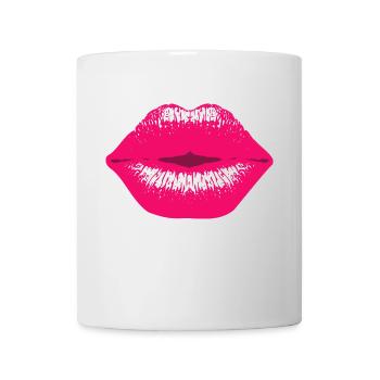 Pinker Kussmund Lipstick Lippenstift Schmatzer lip - Tasse - Weiß - Vorne
