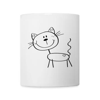 Lustige Strichmännchen Katze - Comic - Katzen - Tasse - Weiß - Vorne