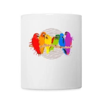 Bunte Papageien-Schar - Farbkleckse auf dem Kreis - Tasse - Weiß - Vorne